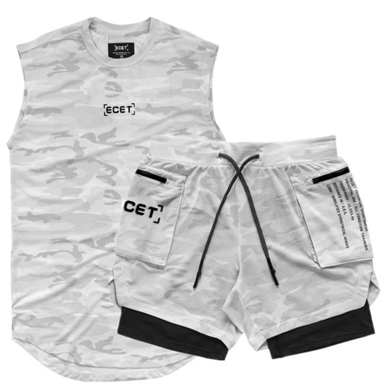 

Men's Suits 2 Pcs/Set Sports Set Running Shirts/Vests+Sports Shorts Jogging Mens Sportswear Suit Running Soccer Fitness Gym Sets