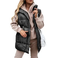 womens winter new khaki coat vest lapel sleeveless top fashion street vest warm and windproof vest adjustable waists xxl