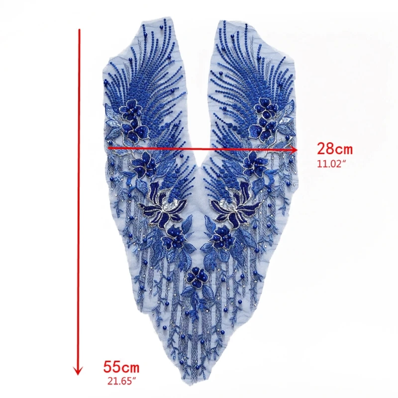 

Lace Applique 3D Beaded Embroidered Floral Rhinestone For Wedding Gown Dress DIY