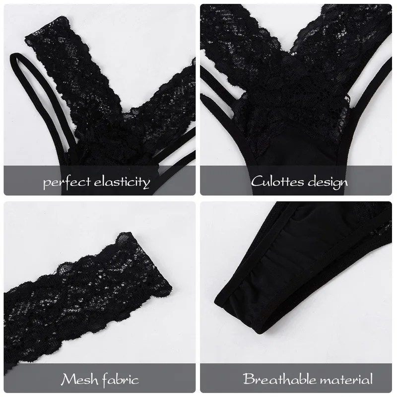 

2021 Women Sexy Lace Lingerie Temptation Low-waist Panties Embroidery Thong Transparent Hollow out Underwear Female G String
