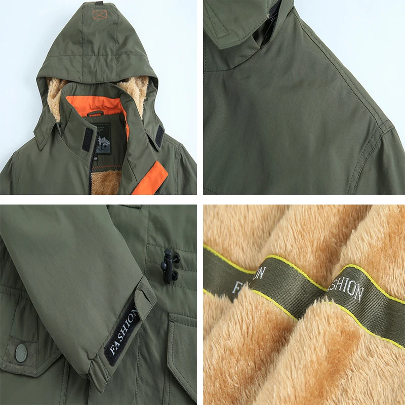 DIMUSI Winter Men's Bomber Jackets Casual Hiking Windbreaker Hooded Coats Male Outdoor Fleece Warm Army Cargo Clothing | Мужская