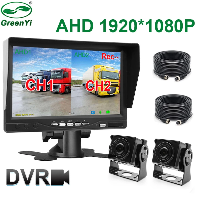 

2CH 1920*1080P 7-дюймовый IPS-экран для автомобиля, грузовика, автобуса, AHD DVR монитор с цифровым видеорегистратором для AHD Передняя и задняя резервна...