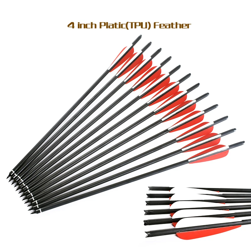 

6PCS 16/17/18/20/22 Inch Crossbow Carbon Arrows 400 Spine with Red/White Feather Crossbow for hunting Archery