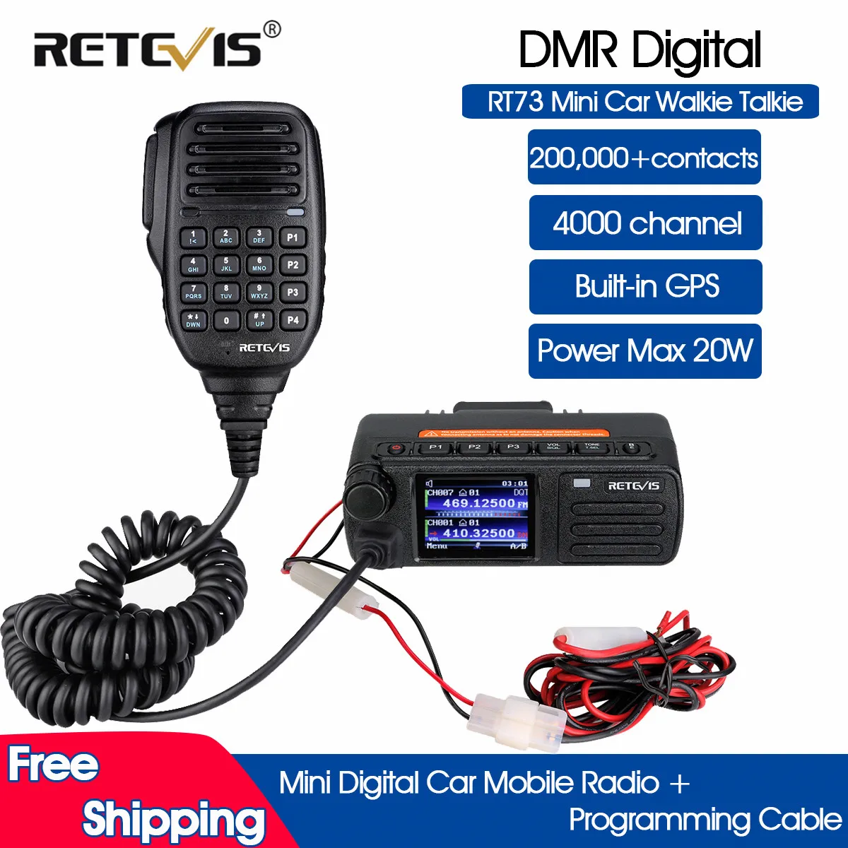 Горячая продажа Retevis RT73 DMR цифровое мобильное радио GPS UV двухдиапазонный 20 Вт мини