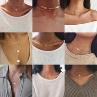 2 pieces boho multilayer moon star coin choker necklace for girl chain necklaces women on neck bijoux collares femme jewelry
