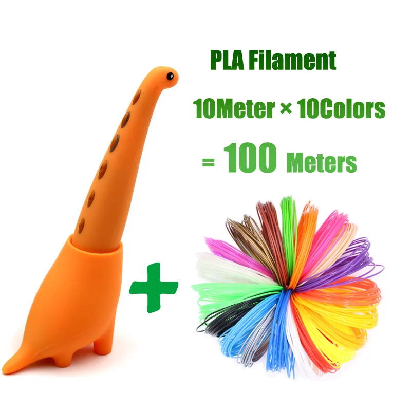 Orange Add 100Meters lihuachen 3D Pen for Kids Dinosaur STEM Toys 3D Printing Pen Mini Printer Drawing Painting Art Set with 2 Speeds Safe Sleep Mode - Цвет: Orange Add 100Meters