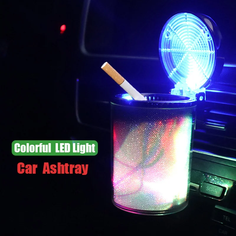

Colorful LED Light Car Ashtray Storage Cup Smokeless Cigarette Retardant Holder Air Vent Clip Trash Can Auto Glowing Ashtray