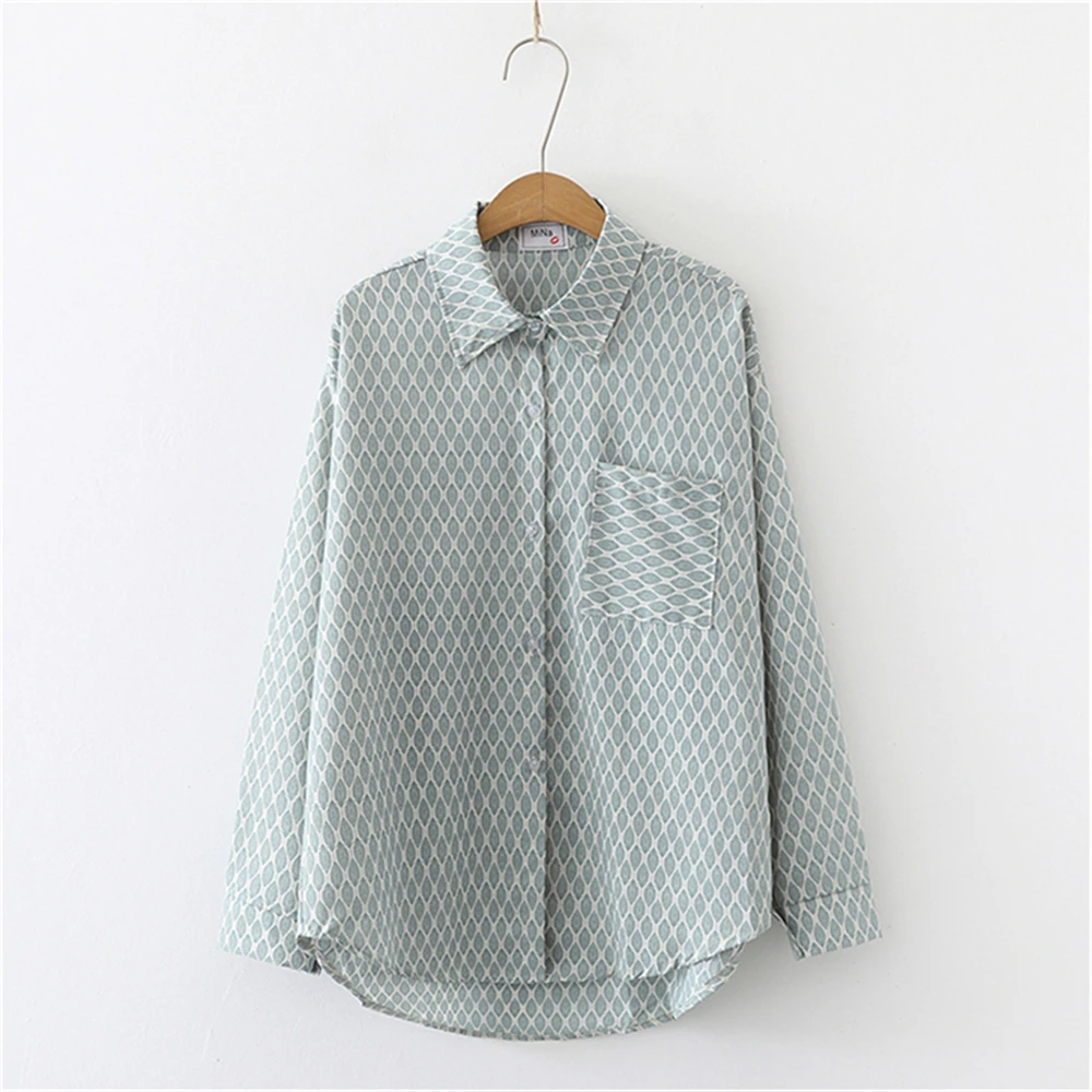 

Early Autumn New Style Korean Geometric Pattern Printed Chiffon Floral Loose Temperament Shirt Women