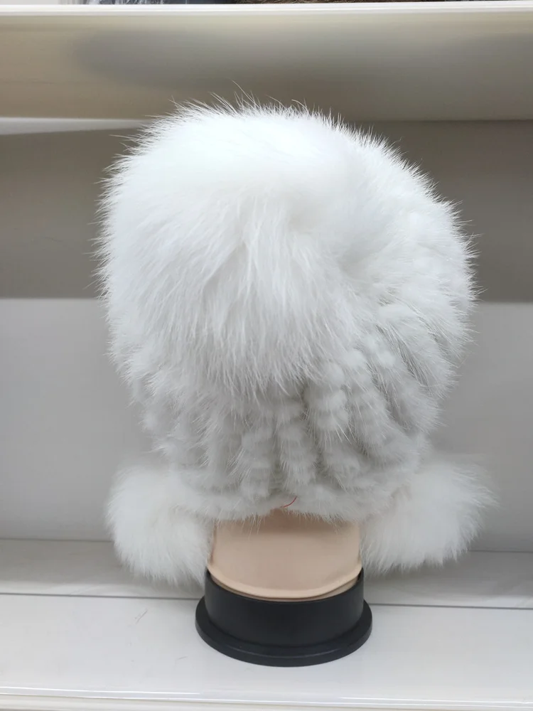 Настоящий натуральный piel de visón piel sombrero de invierno mujeres gorra elegante nuevo центеллы азиатской moda femenina oreja caliente - Цвет: Белый