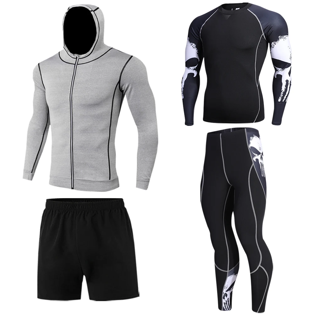 2021 Men's Fitness Suit Zipper Hoodie + Pants 4-piece Set Casual Sportswear Men's Sportswear Gym Brand Sports