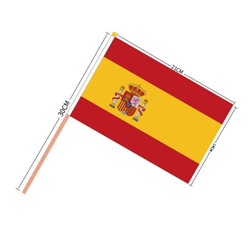 

aerlxemrbrae custom spain hand flag 100 PCS/ lot Small Spain Hand Waving National Flag 14*21cm Polyester Flag