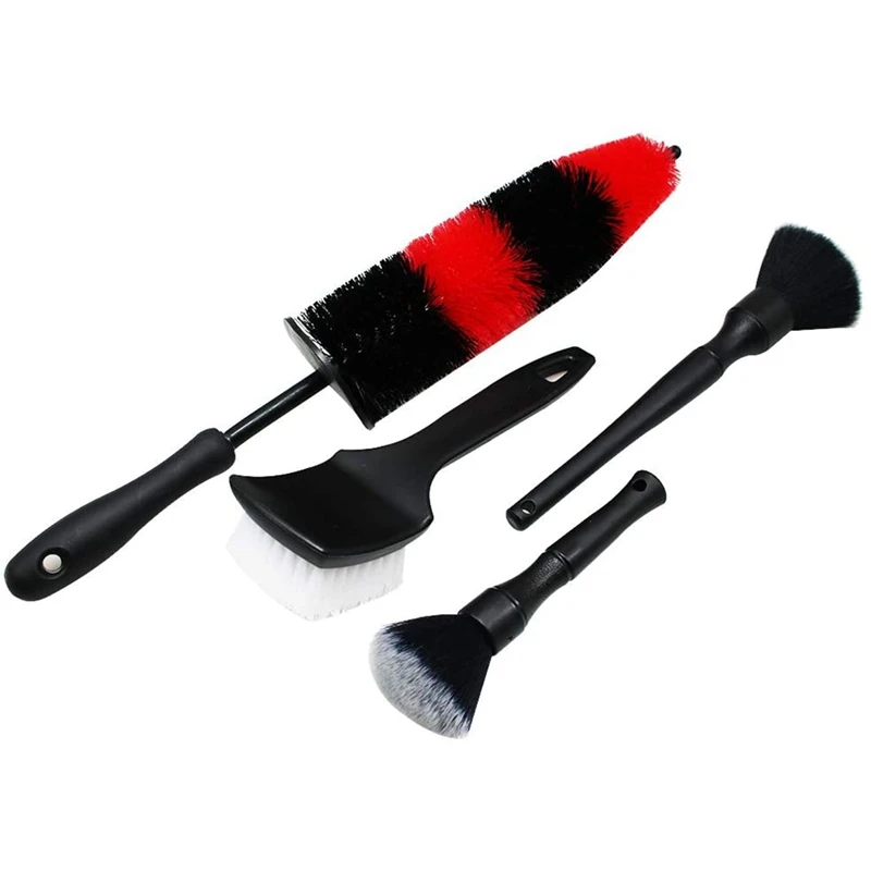 

4Pcs Car Detailing Brush Set, Long Easy Reach Rim Brush, Short Handle Wheel & Tire Brush, Soft Cleaning Detail Brush