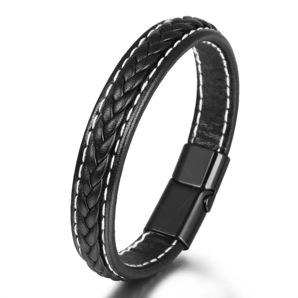 

European And American Exaggerated Men's Bracelet Leather Handmade Original Minority Couple Simple Woven Alloy
