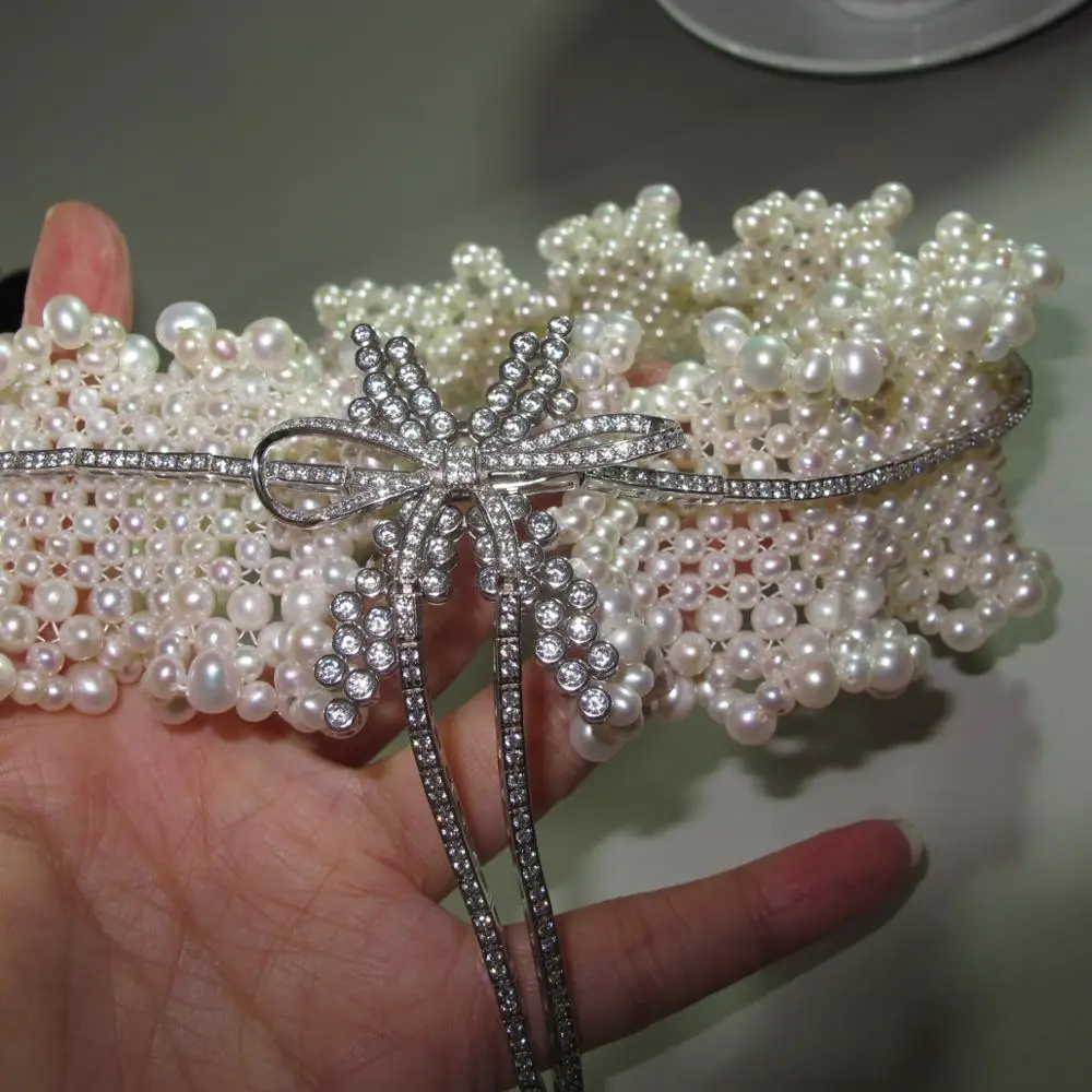 Женские натуральный пресноводный жемчуг бантик колье чокер воротник роскошные