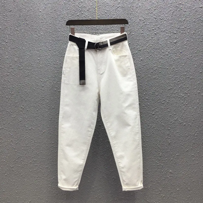 

Универсальные брюки-султанки, повседневные белые джинсы-карандаш с высокой талией, тонкие облегающие джинсовые брюки полной длины, новинка...