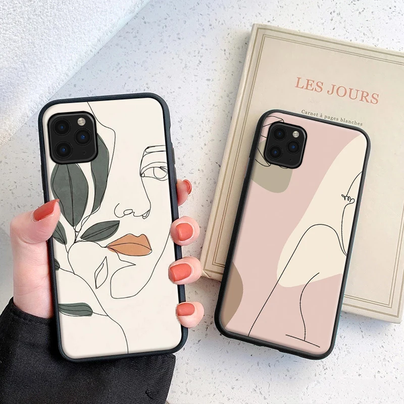 

Funny Abstract Geometric Art Line Phone Case For iPhone 6 6S 7 8 X XS XR 11 12 13 13 Pro Mini SE 2020 TPU Black Shell Cover