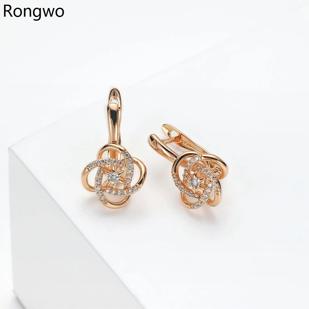 

Rongwo Luxury Crystal Star Flower Stud Earring Copper Rose Gold Metal Female Jewelry Ear Clip Gift for Wedding Party Anniversary