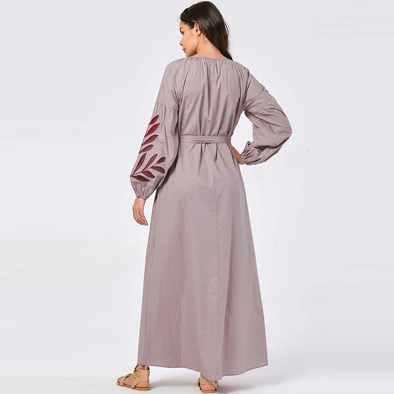 Мусульманская Мода размера плюс для женщин Дубай с вышивкой и буфами на рукавах