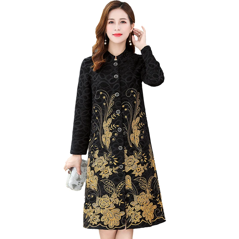 Женская Длинная Элегантная верхняя одежда с цветочной вышивкой женский