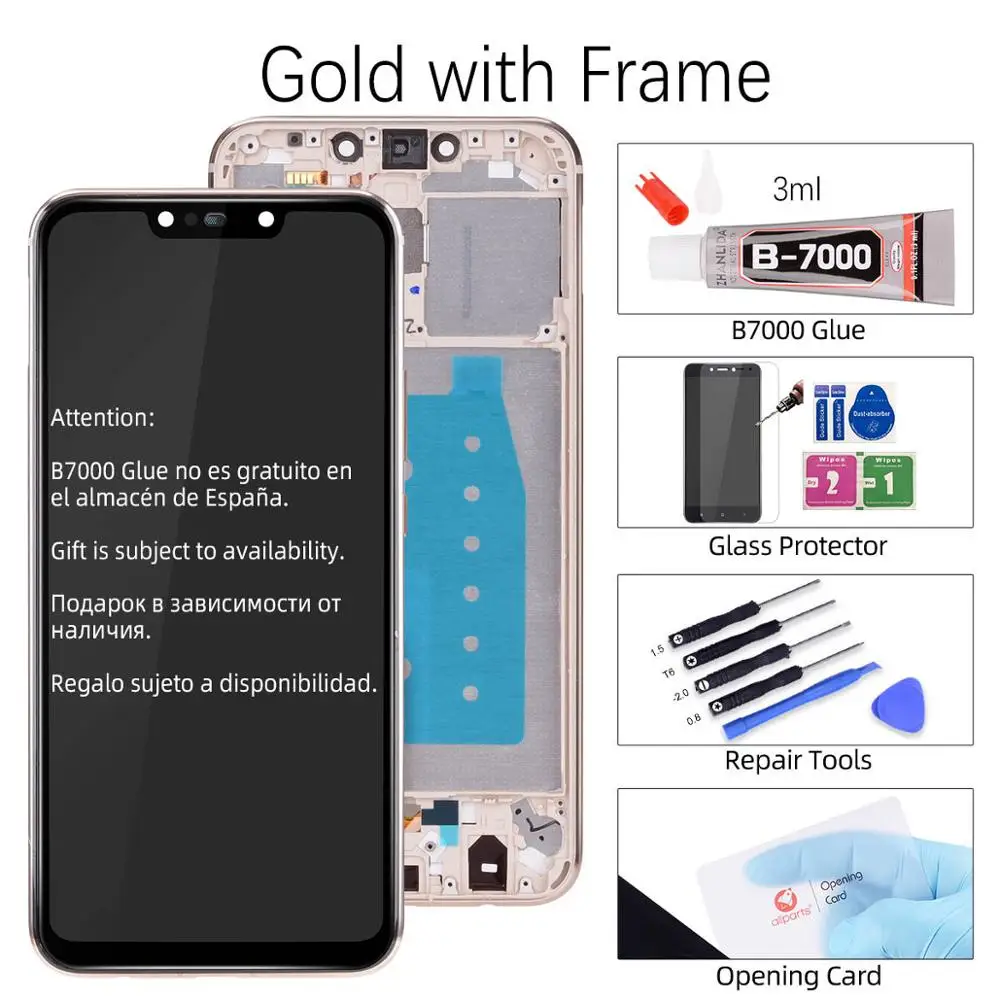Gold with Frame 6,3 дюйма, 1080 P, ЖК-дисплей для huawei mate 20 Lite, сенсорный экран, Замена для huawei mate 20 Lite, ЖК sne lx1 sne-lx1 - Цвет: Gold with Frame