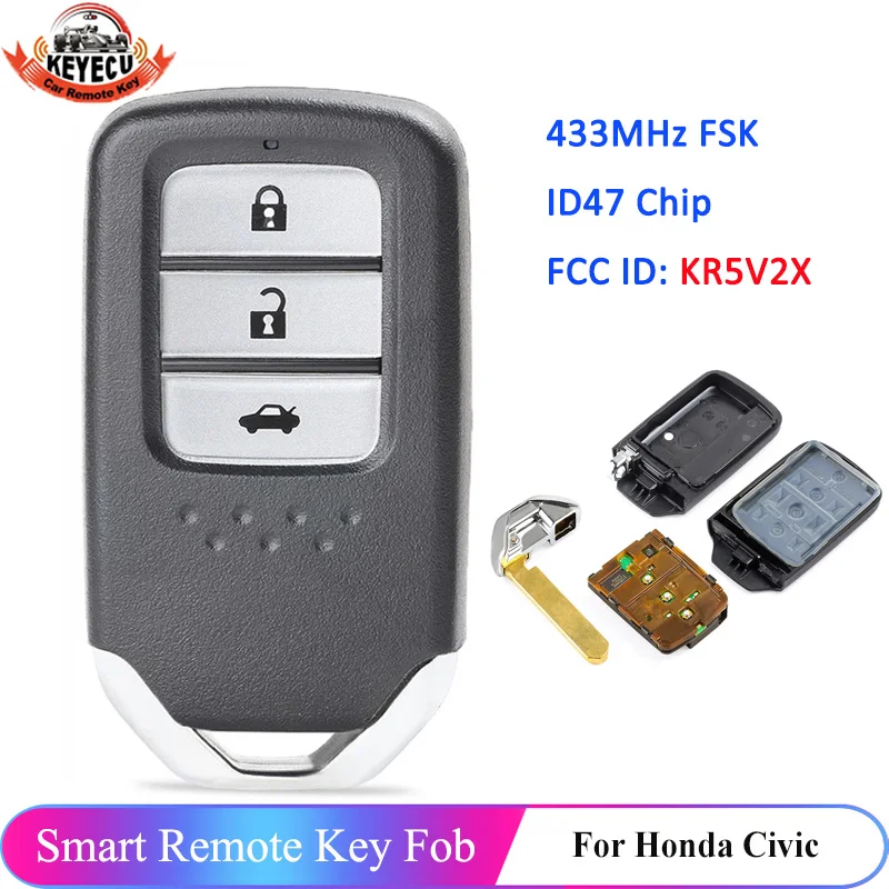 Пульт дистанционного управления KEYECU KR5V2X для Honda City Civic Jazz Grace с 2015 года 2016 433 МГц 3