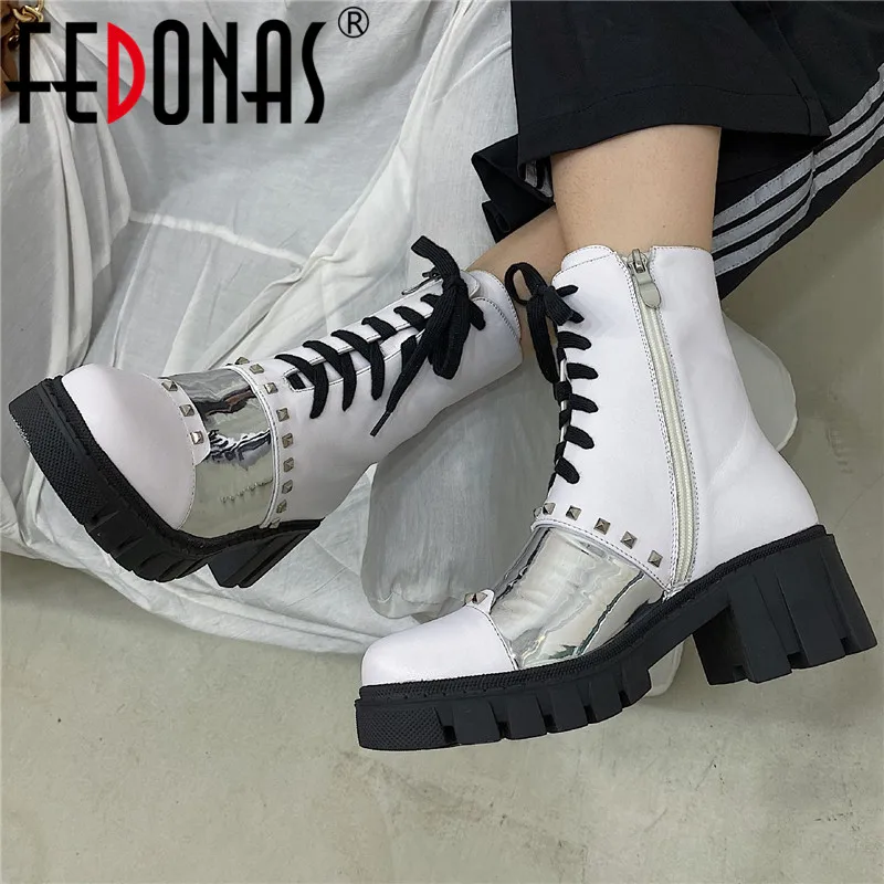 

FEDONAS Classic Motorcycle Boots Loafer Winter Women Genuine Leather Chunky Platform Heels Ankle Boots Party Casual Shoes Woman