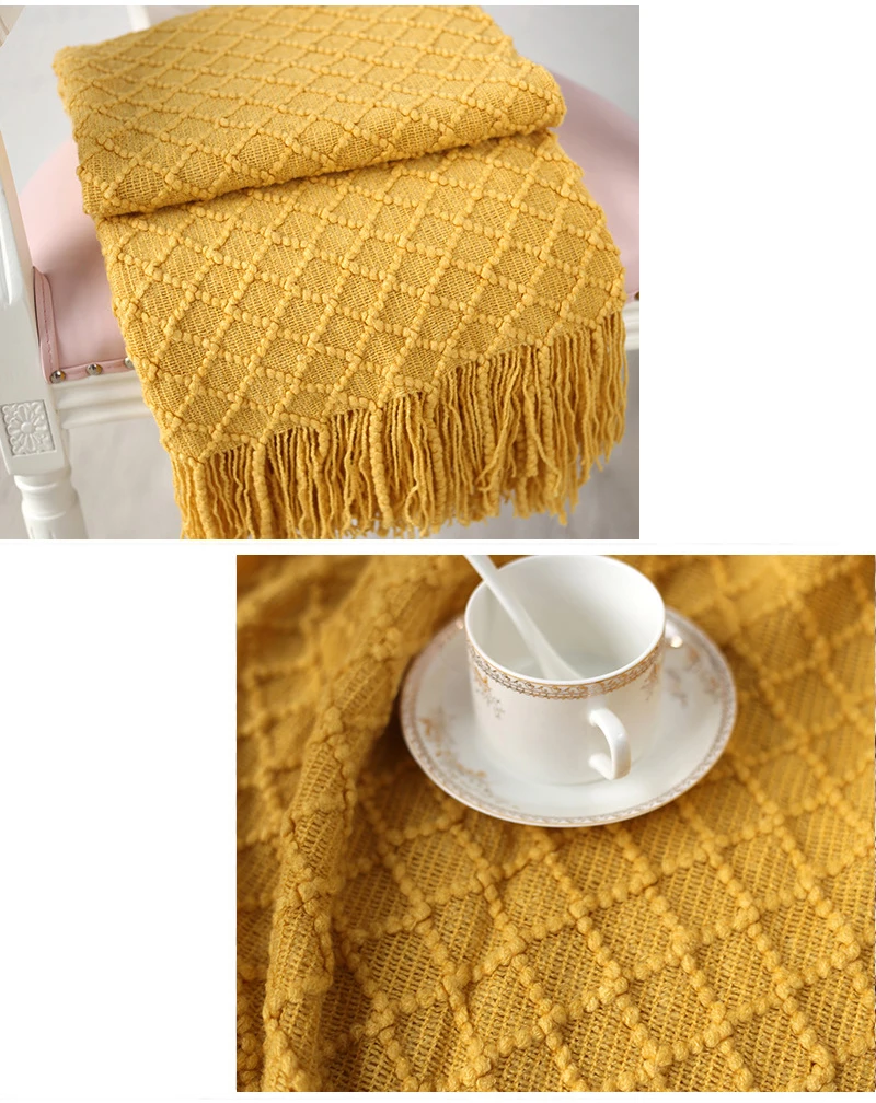 

3D Soft Warm Plaid Lace Fringed Knitting Wool Blanket Pretty Gift Decor for Summer Sofa Girl All Season Handmade Sleeping