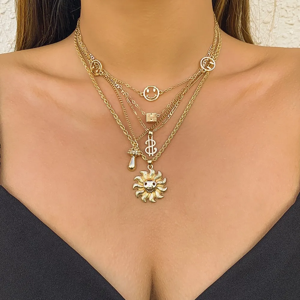 

Cosysail Multi-layer Mushroom Dollar Pendant Necklace for Women Bohemian Dice Chain Choker Necklaces Jewelry Party Gift 2022