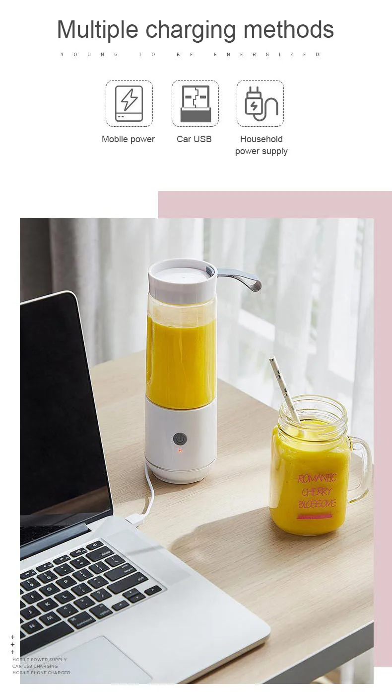 JIQI USB электрическая перезаряжаемая соковыжималка, мини-бутылка, блендер для овощей, фруктового сока, миксер для смузи, съемная чашка