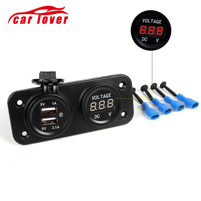 Адаптер зарядного устройства для автомобиля и мотоцикла 12 В 24 с двойным USB