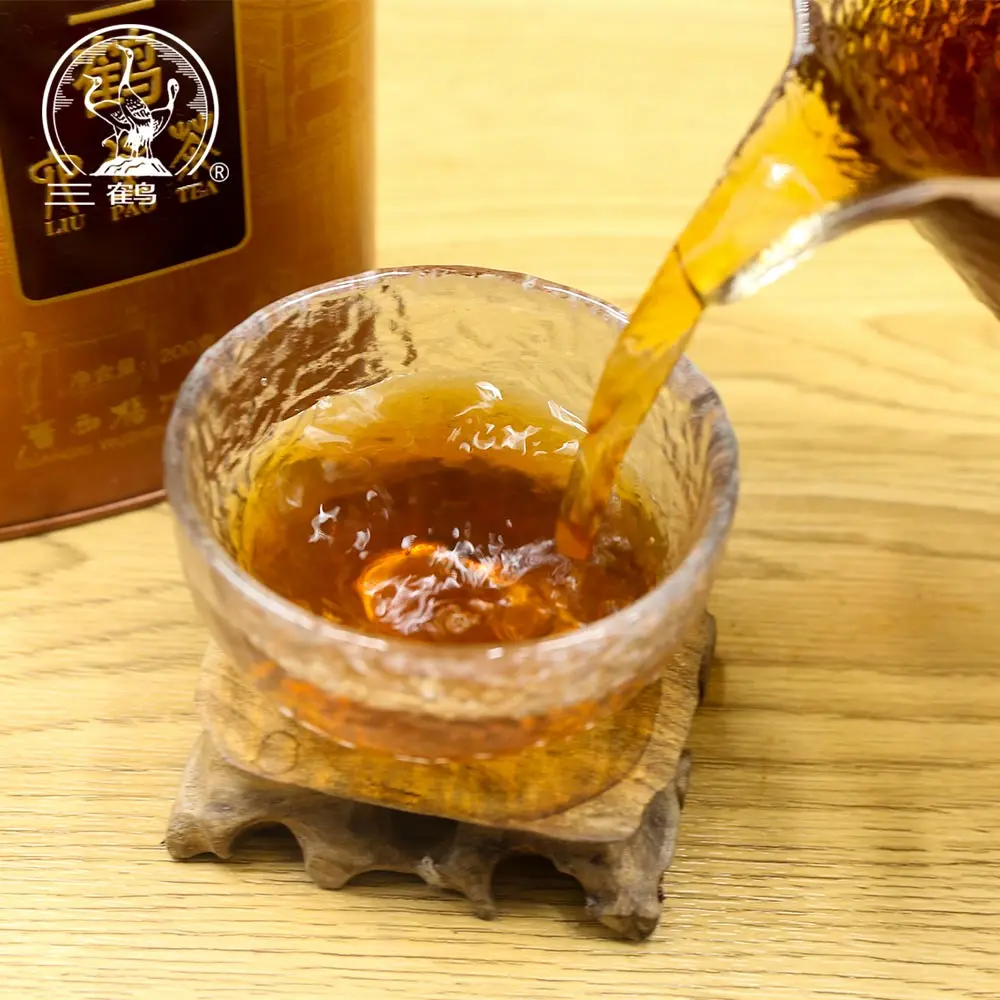 Tres grullas t&eacute; chino Sanhe 2017 Guangxi Liu Pao Teas Liubao Cha t&eacute; oscuro suelto tarro de cobre 200g-5