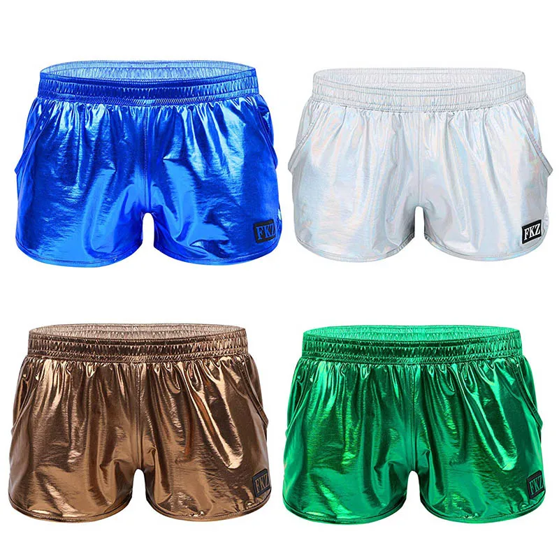 

Mens Shiny Metallic Boxer Shorts Sexy Hot Wetlook Pants Night Club Party Jockstraps Elastic Waistban Performance Clubwear Trunks