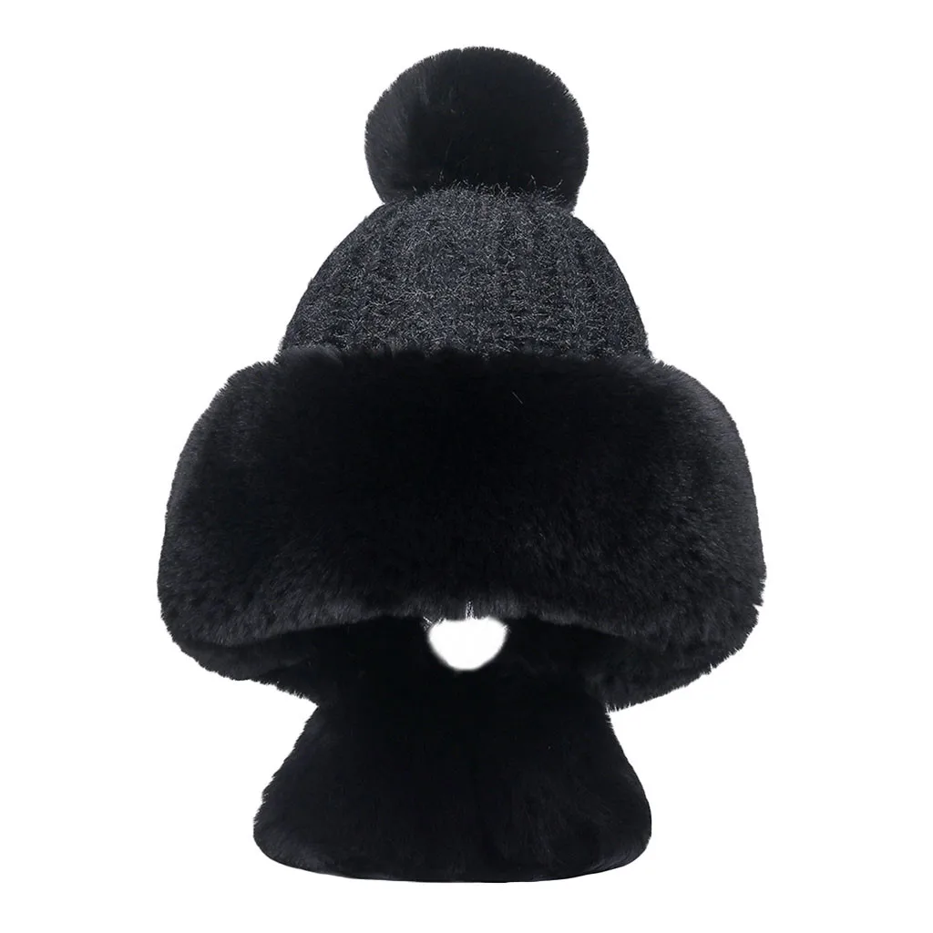 Женский вязаный берет бини модная шапка с бантом из кроличьего меха для улицы