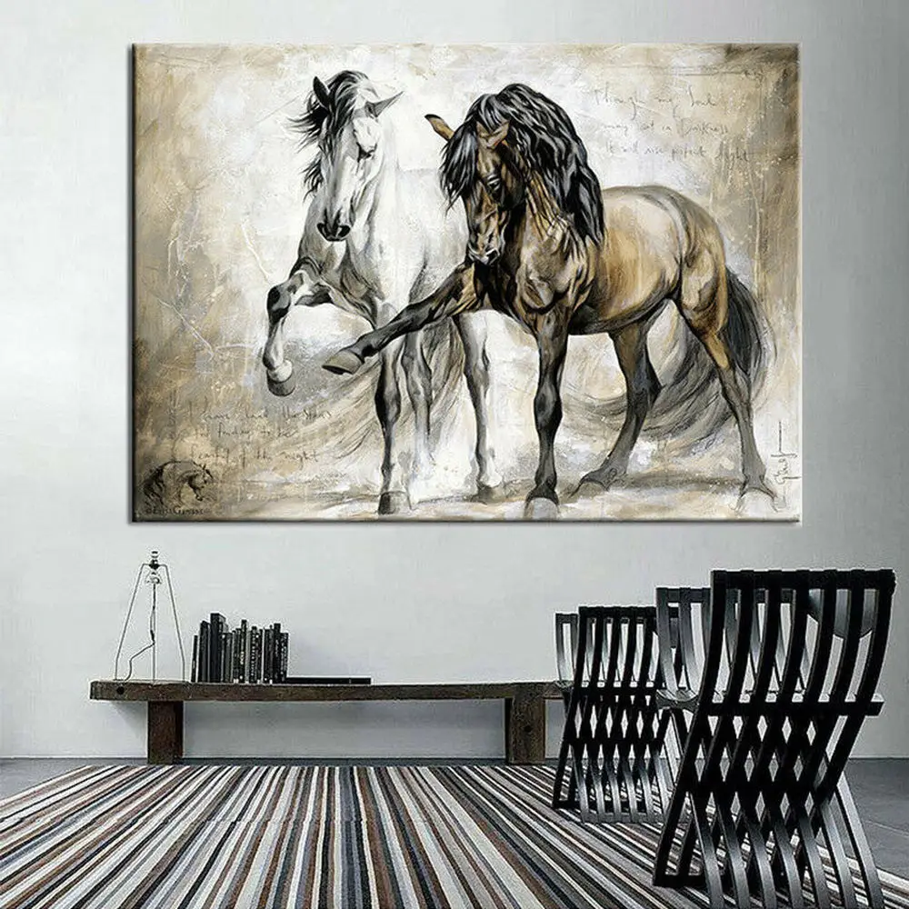 Абстрактная картина маслом в стиле ретро с лошадью настенное художественное