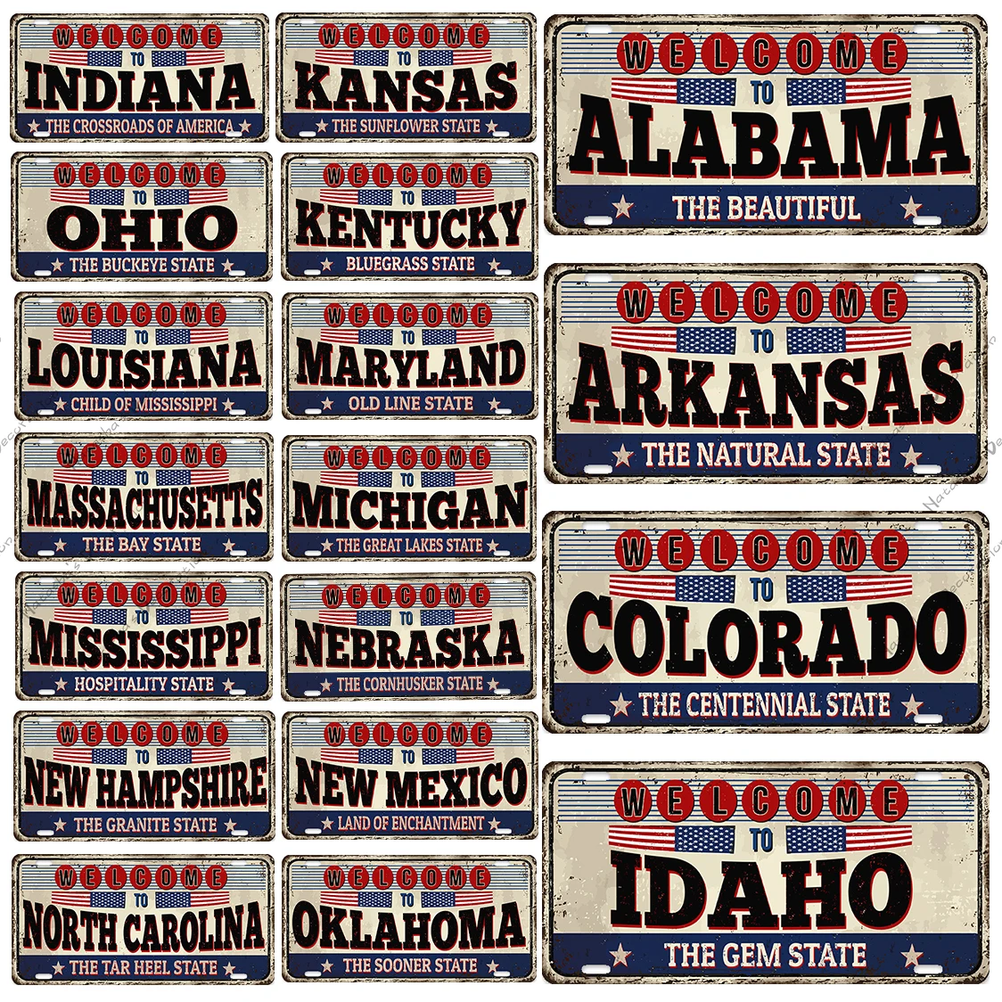 

Landmark Welcome Rusty Metal Sign State Metal Tin Sign Industrial Poster Home Bar Cafe Club Man Cave Garage Vintage Metal Signs