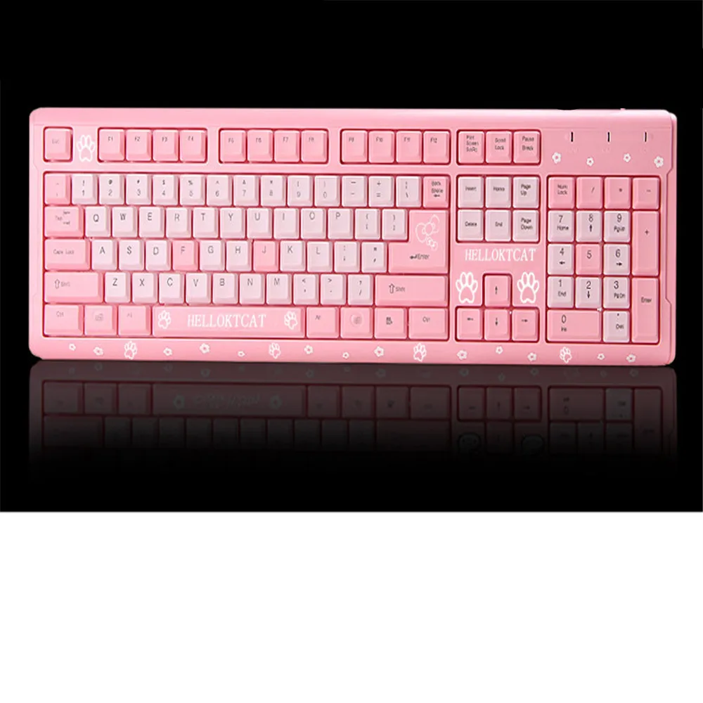 PINK Бесшумная розовая клавиатура hello kitty hello KT cat Беспроводная клавиатура для девочек ультра-тонкая компьютерная беспроводная клавиатура для настольных девочек - Цвет: PINK