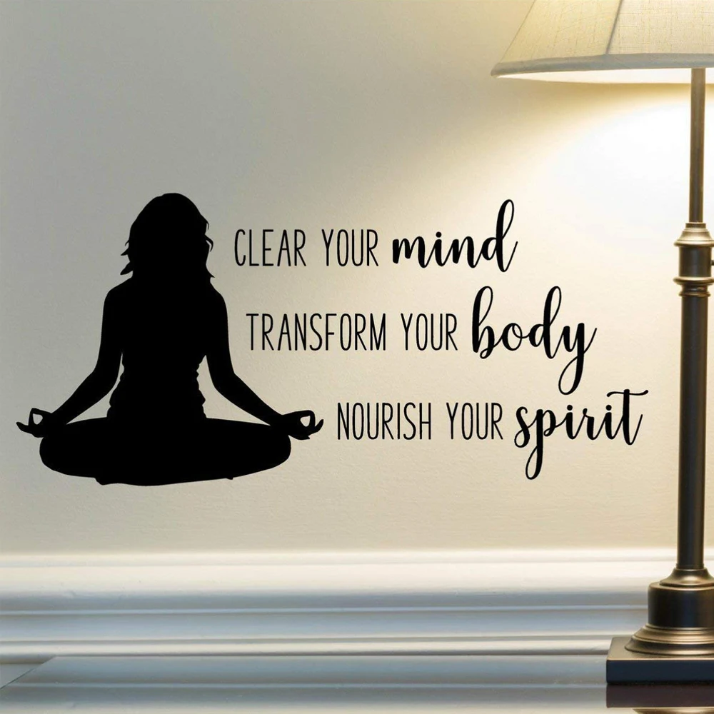 Yoga Quote Wall Decal Mind Body Spirit Wall Decal Bedroom Vinyl Wall Sticker Gym Fitness Home Decor