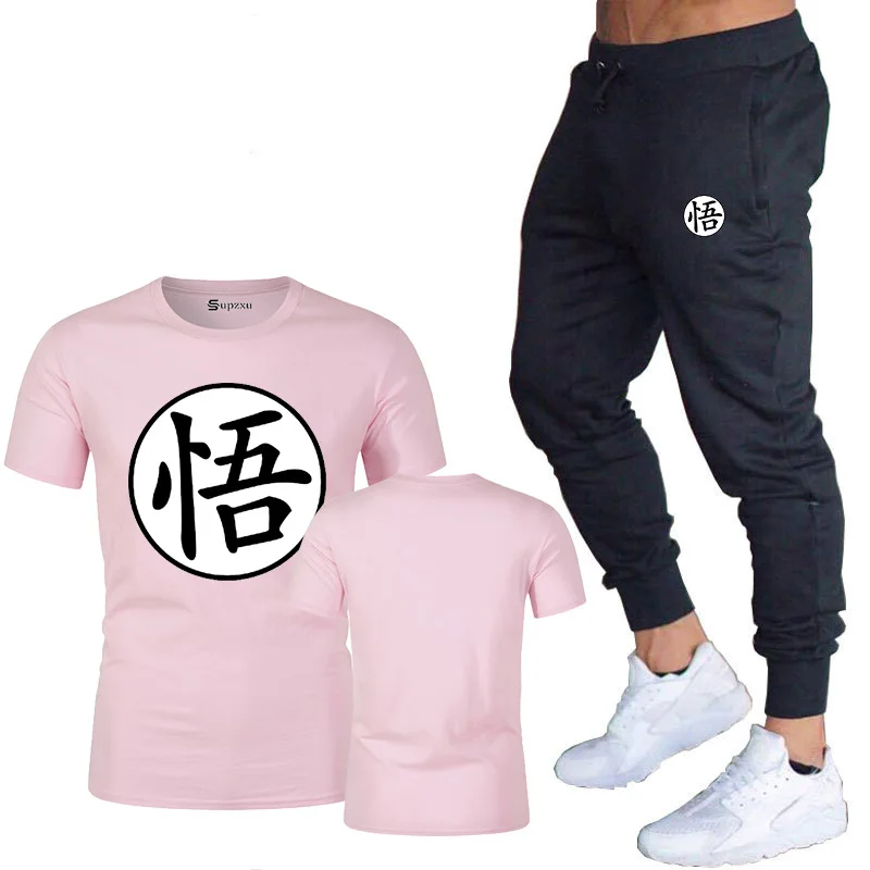 

2021 summer new fashion men's suit T-shirt + pants two-piece casual sportswear men's sports brand suit T-shirt+ pants quick-dryi