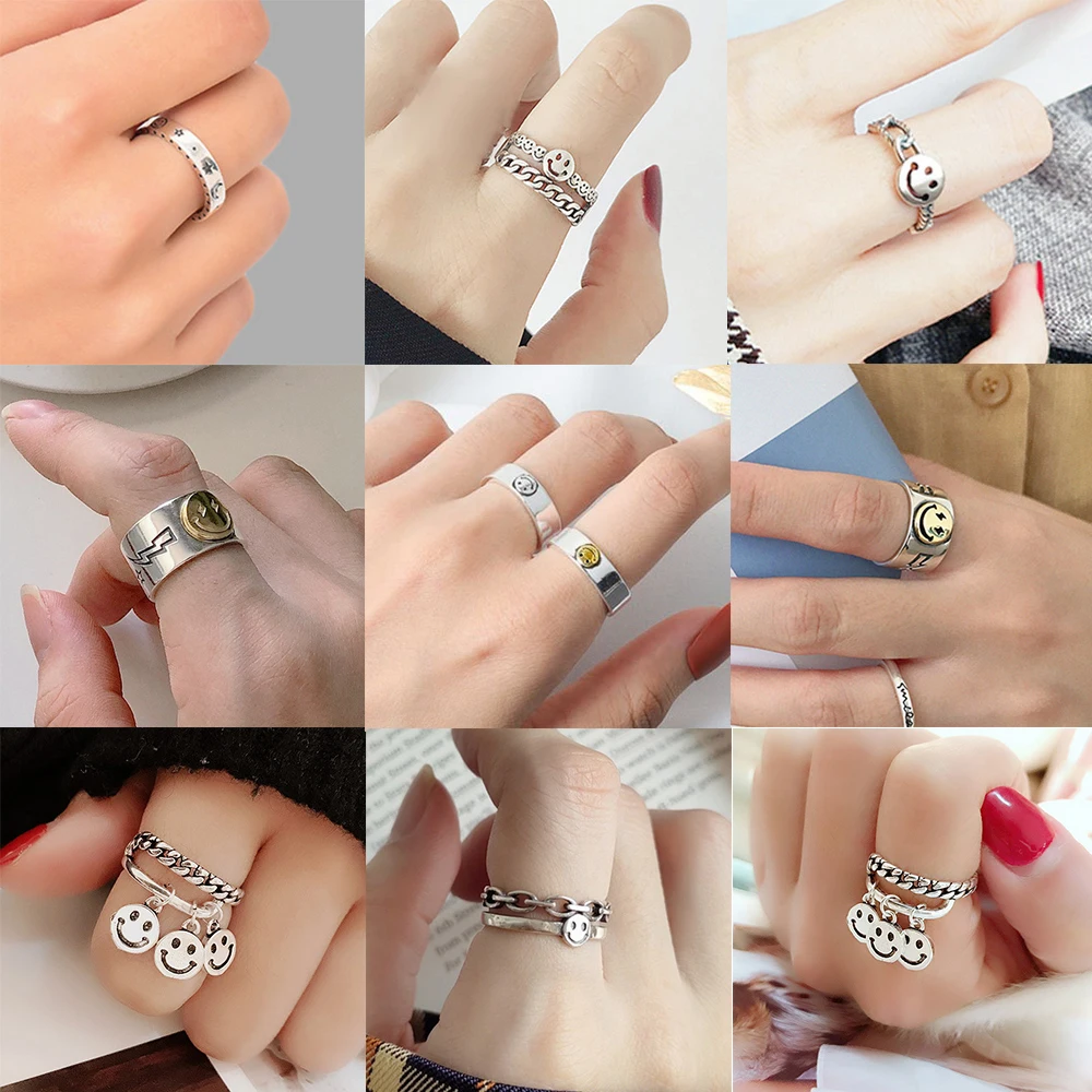 Женские медные кольца в стиле панк винтажные Серебристые Регулируемые на палец