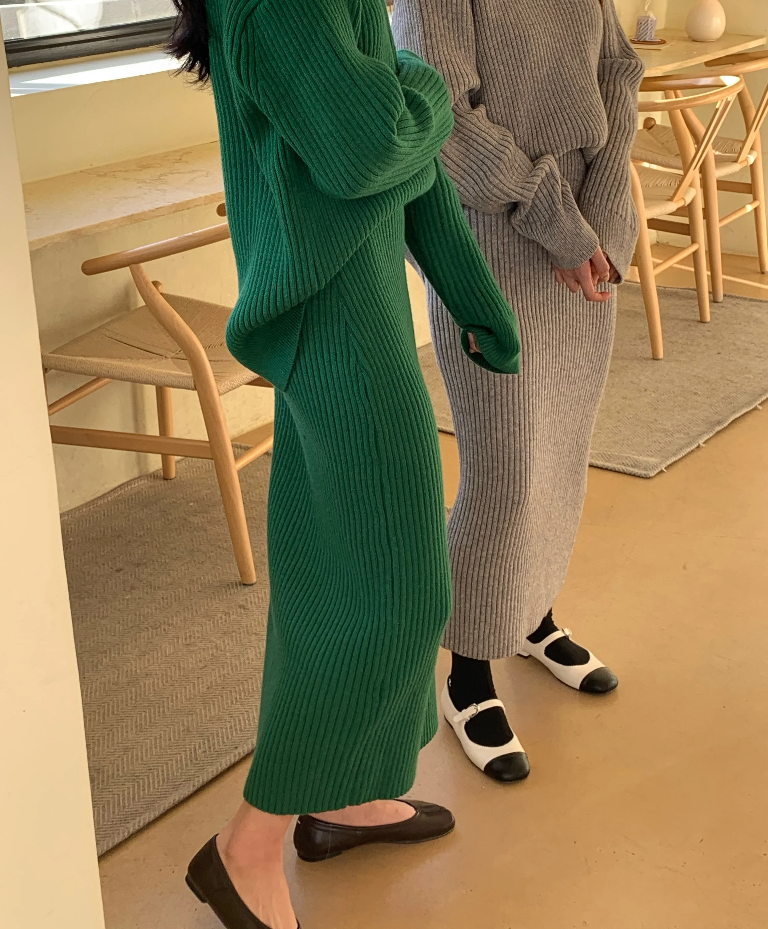 Warm Autumn Winter Two-Piece Set O-Neck Loose Sweater With High Waist Bag Hip Knitted Pencil Skirt Setup Women'S Stripe Outfit |
