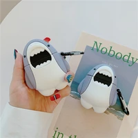 for airpods case soft silicone shark cartoon earphone cases for apple air pods 1 2 case cute soft silicone cover funda keychain