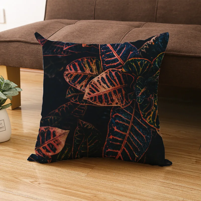 

pillow cover Chinese Throw Pillow Dark Tropical Plant Linen Throw Pillow Cover Sofa Bed Cushion Cover pillow covers decorative