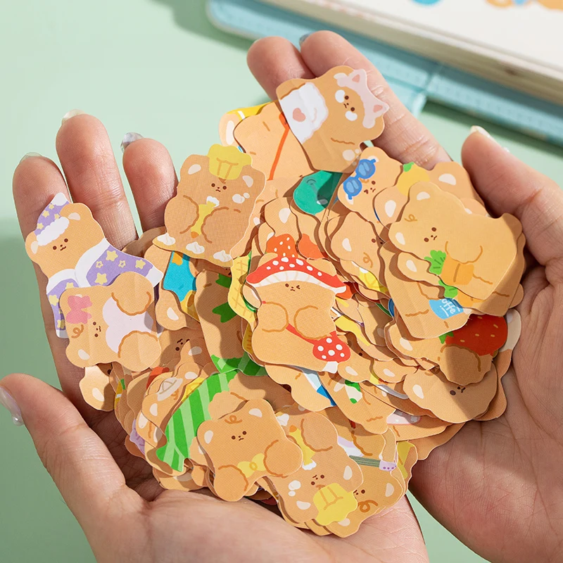 

200 Pcs Art Paper Kawaii Cartoon Bear Decorative Box Stickers Set for DIY Scrapbooking Crafts Label Stationery