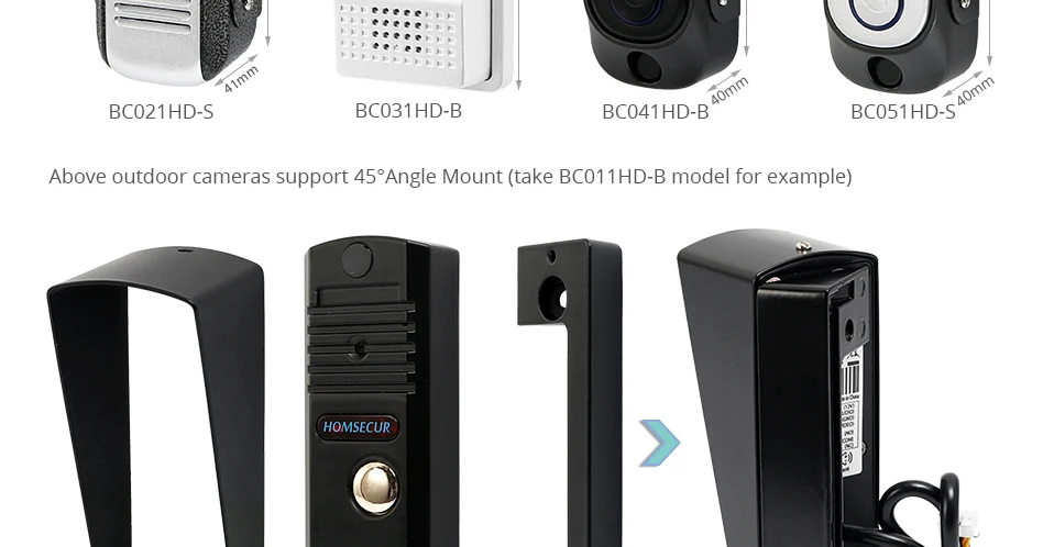 HOMSECUR " 4 провода видео домофон дверной звонок Система IP65 камера ИК Ночное Видение 45 градусов угол крепления 110 угол обзора