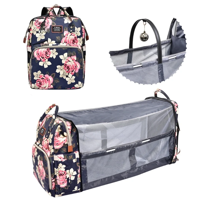 3 in 1 Diaper Bag Backpack Baby Portable Crib Bassinet with Changing Station Travel Sleeping Bed Mommy Bag for Newborn