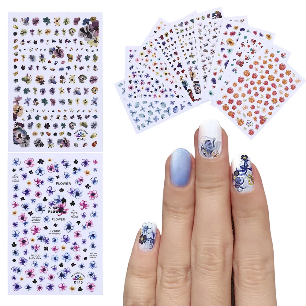 

Роспись ногтей Цветущий цветок и листья наклейки роспись своими руками Искусство Декор клей акварель маникюр