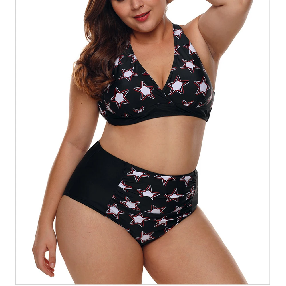 Женский купальный костюм большого размера 2 предмета танкини пляжная одежда с