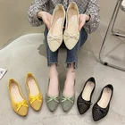 2021 летние Женские туфли-лодочки полые, с вырезами, туфли-лодочки с острым носком; Обувь без шнуровки; Обувь на плоской подошве; Балетки с бантами на плоской подошве черного, желтого цвета зеленый Begie 9167C