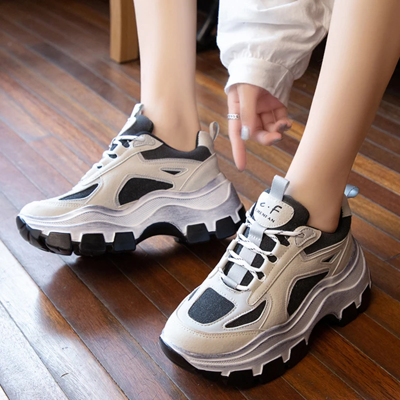 Модные женские белые кроссовки новые массивные dames Baskets femme цвет красный черный на