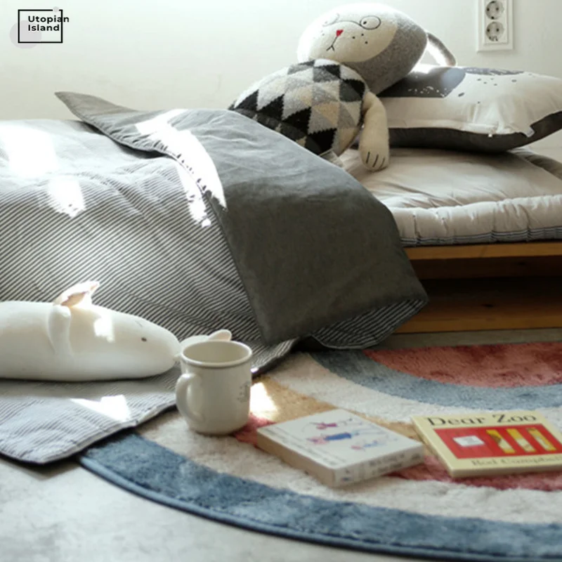 Плюшевый ковер для современной гостиной, детский коврик радуга, пушистая полуокружность красного цвета, меховой коврик для детей.